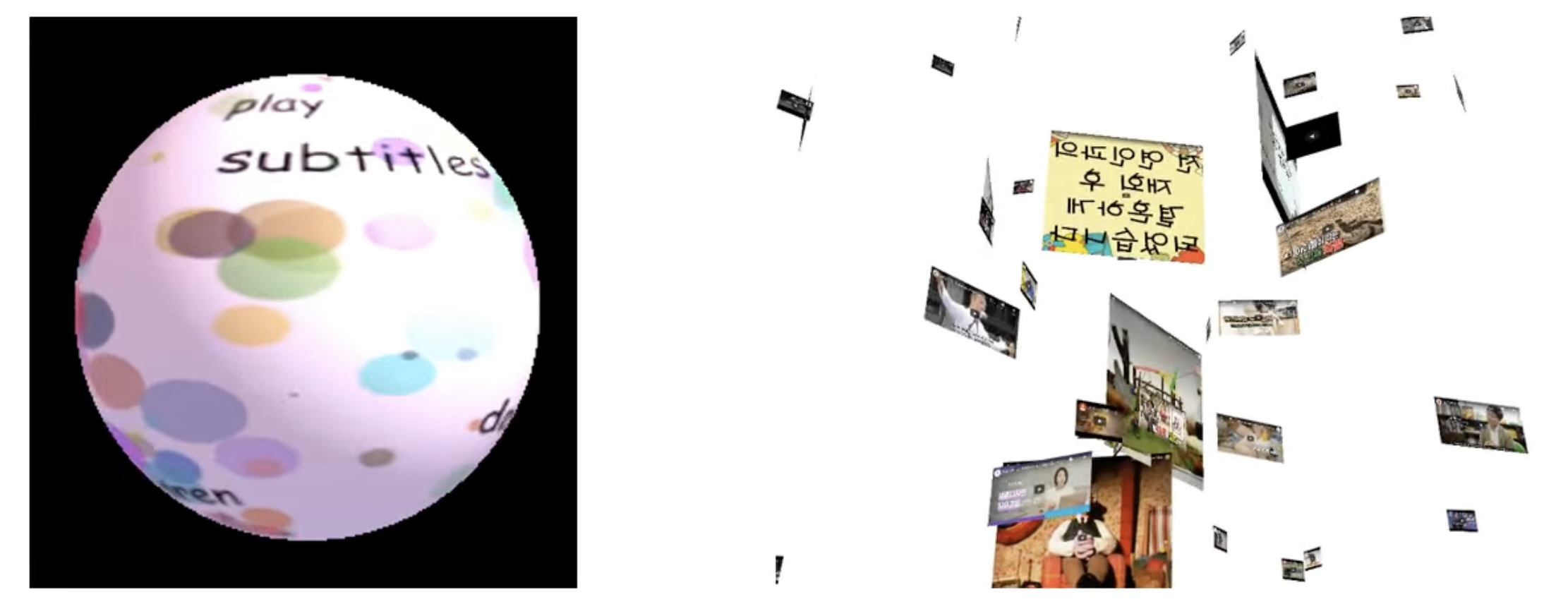 Keyword Sphere (left) and Video Universe (right) — overview vs neighborhood